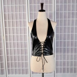 Spaghetti Straps Leather Crop Top