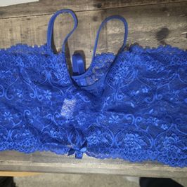 Blue crotchless panties