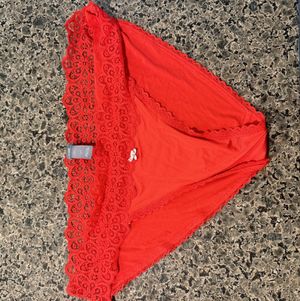 Used red granny panties moist wet juices covered Red large