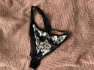 Black Floral Lace Thong