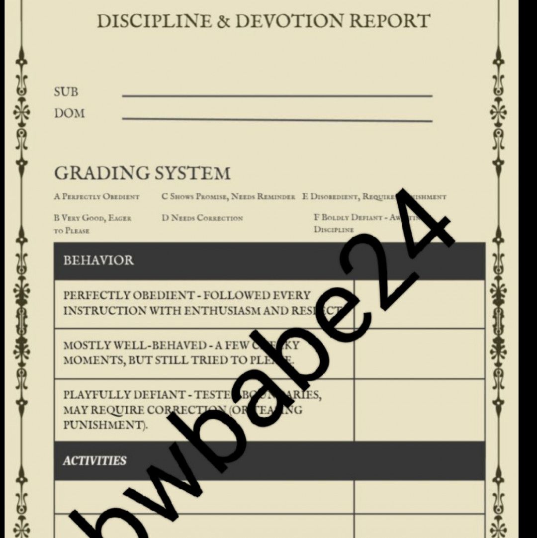 Discipline  Devotion Report  Your Naughty Report Card
