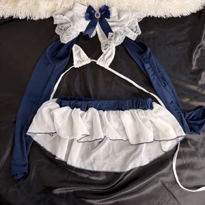 Worn Blue  White Sexy Costume Set  Top  Mini Skirt