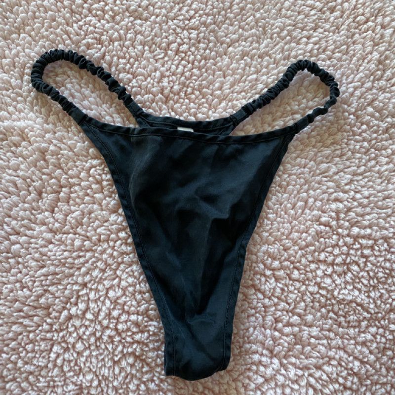 Dirty worn panty Black silk thong