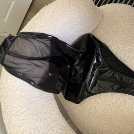Black mesh leather body suit