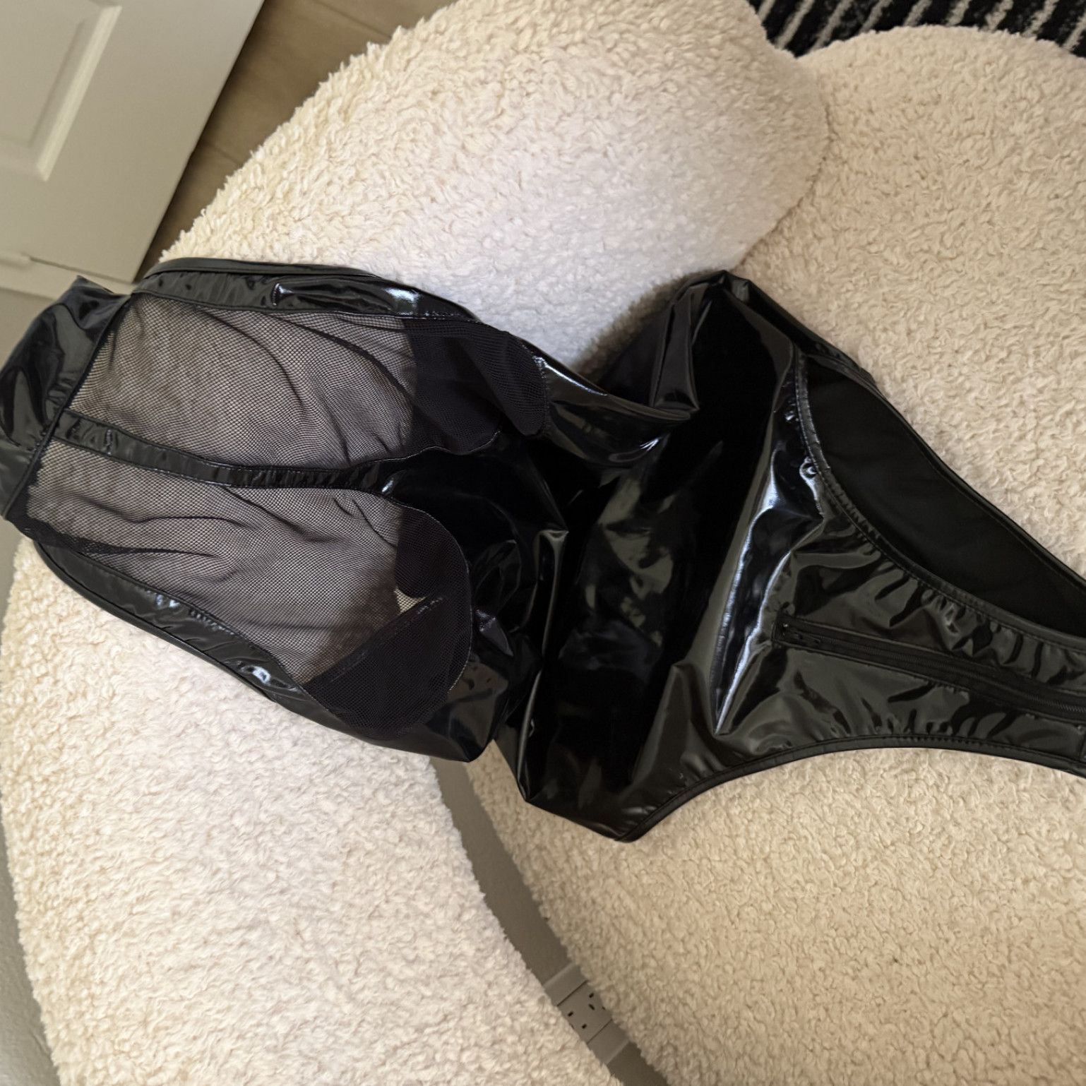 Black mesh leather body suit