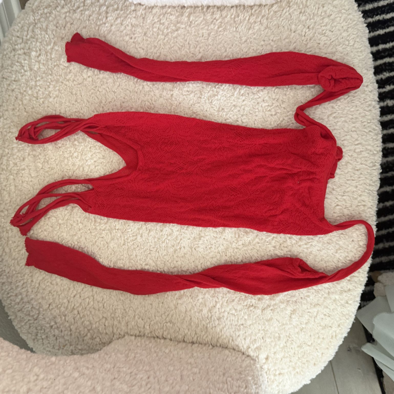 Bright red full body suit