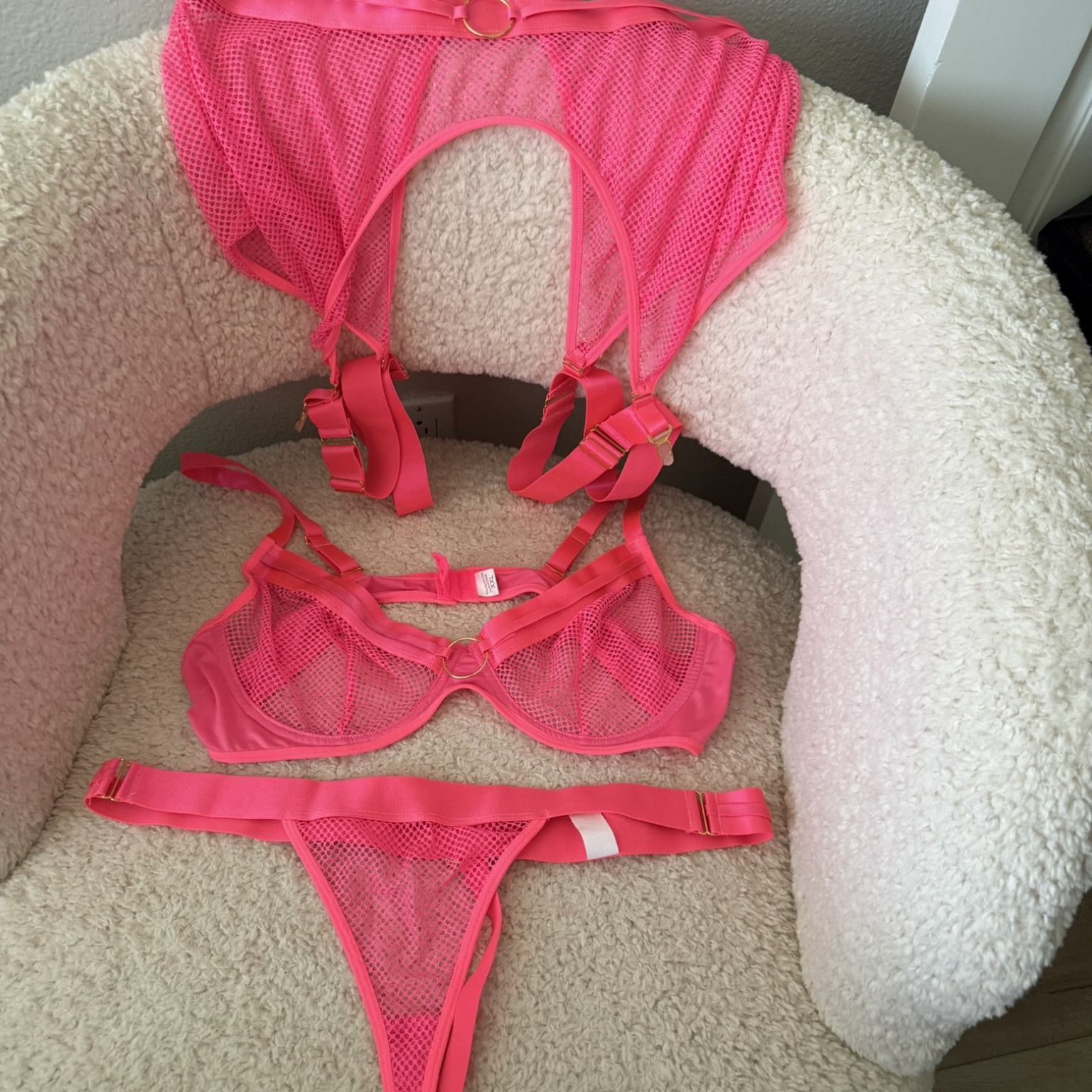 Hot Pink 3 piece Lingerie set
