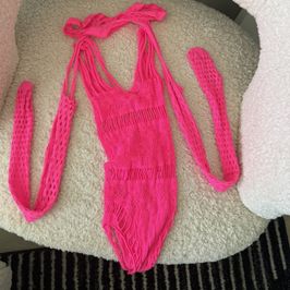 Hot pink fishnet body stocking
