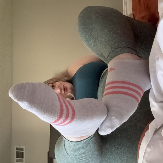 Gray and pink socks