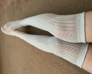 Lacy White Cotton Thigh Highs