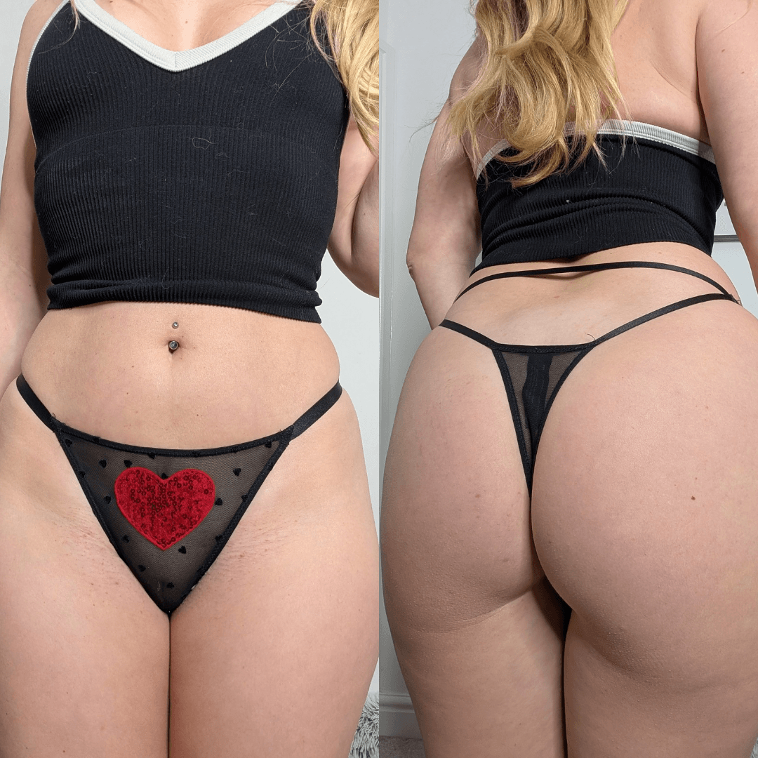 Black sheer thong with heart