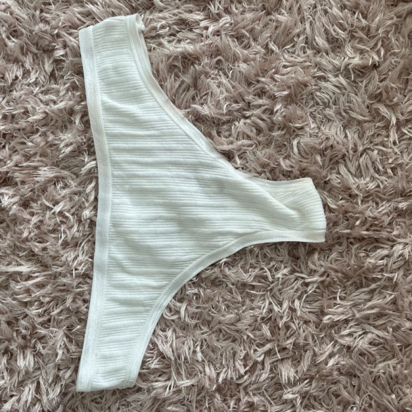 White Ribbed Cotton Thong