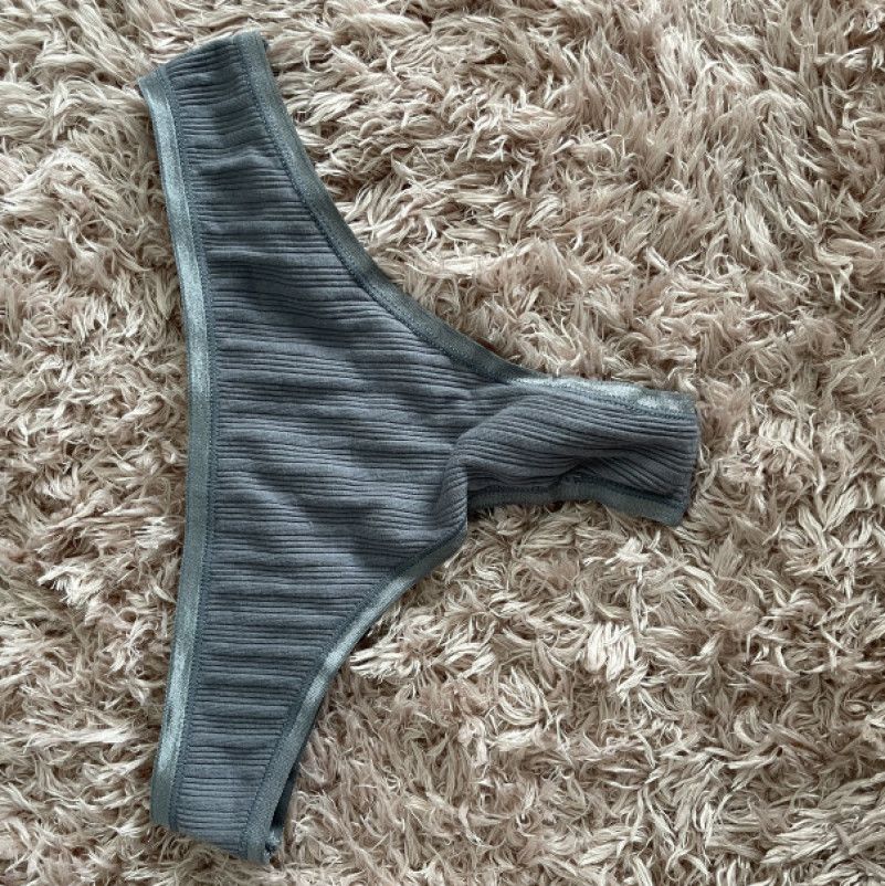 Dark Grey Ribbed Cotton Thong