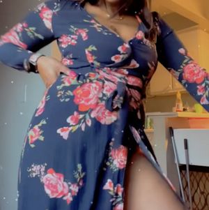 Long Floral Print Wrap Dress