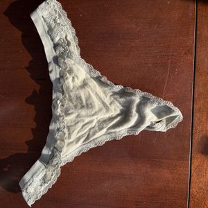 Green cotton lace trim thong
