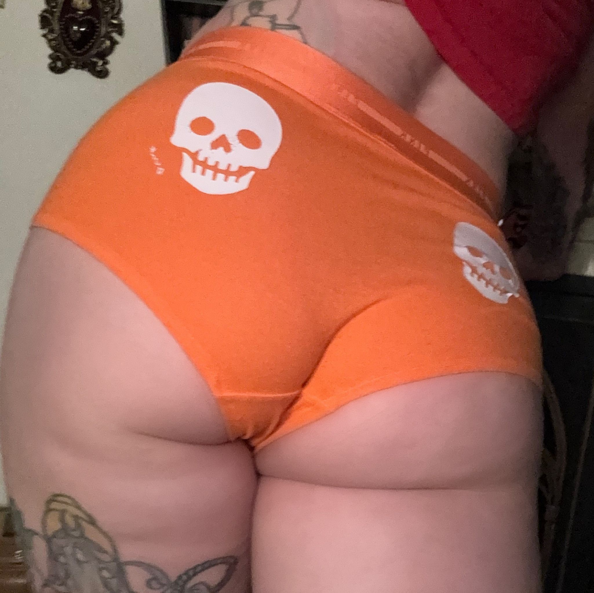 Halloween Neon Orange Boy Shorts with Skulls