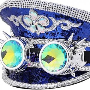burning man sparkly blue hat
