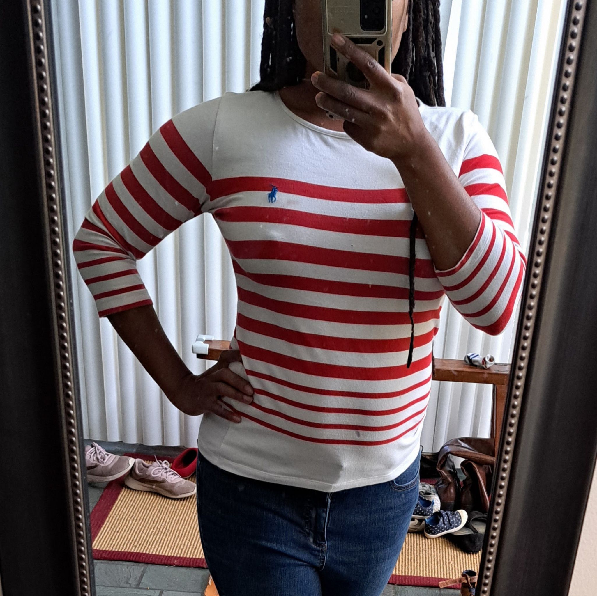 Red And White Striped Polo Shirt