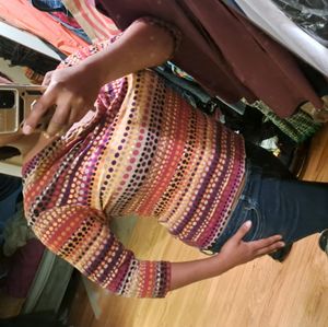 Polka Dotted Cowl Neck Tee