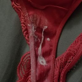Red worn used panties with cum