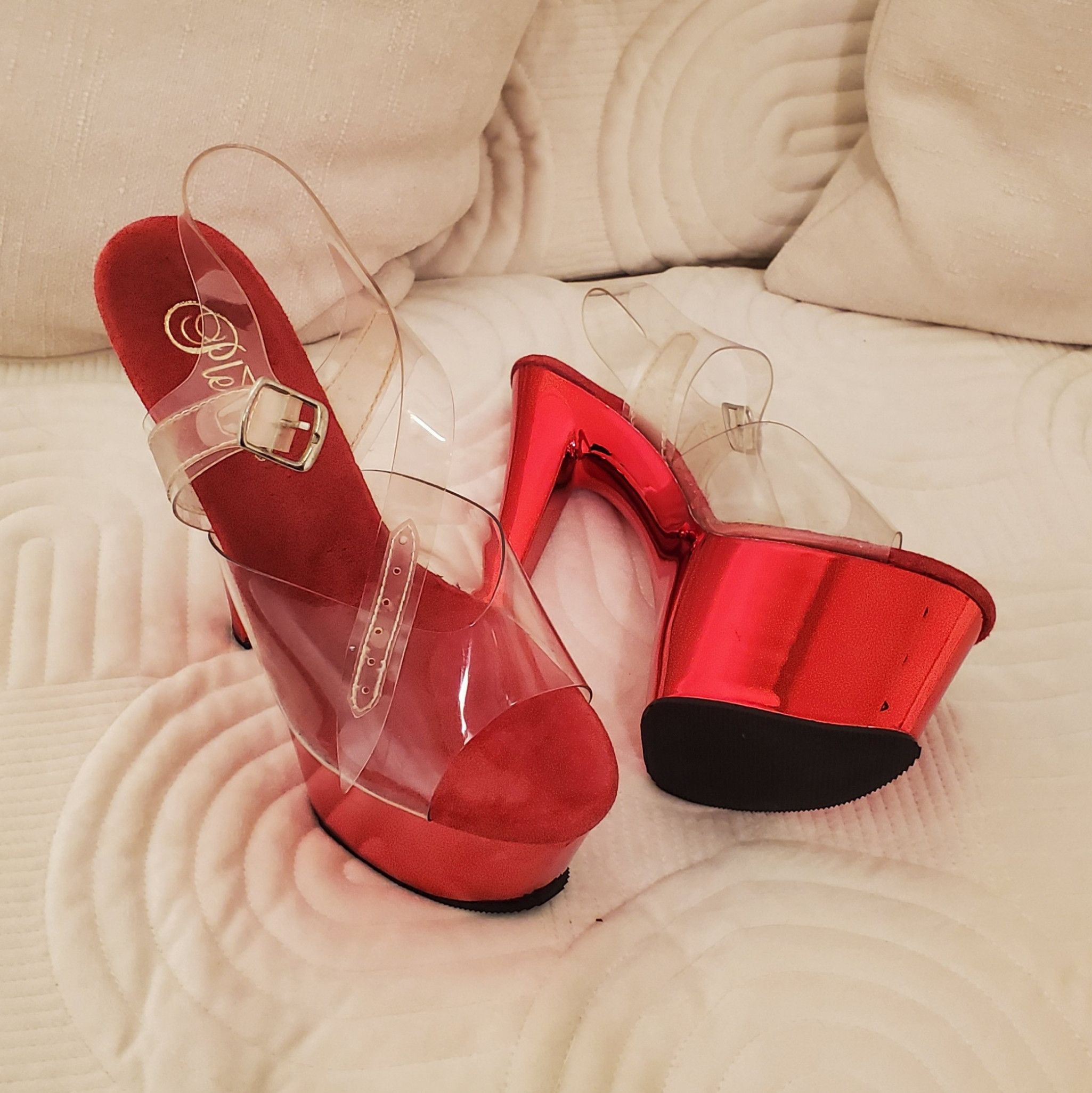 Size 8 Pleasers with Red Mirrored Soles