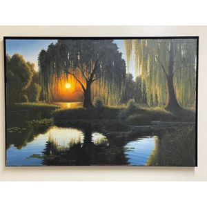 24 in x 36 in unframed willow trees at sunset oil painting