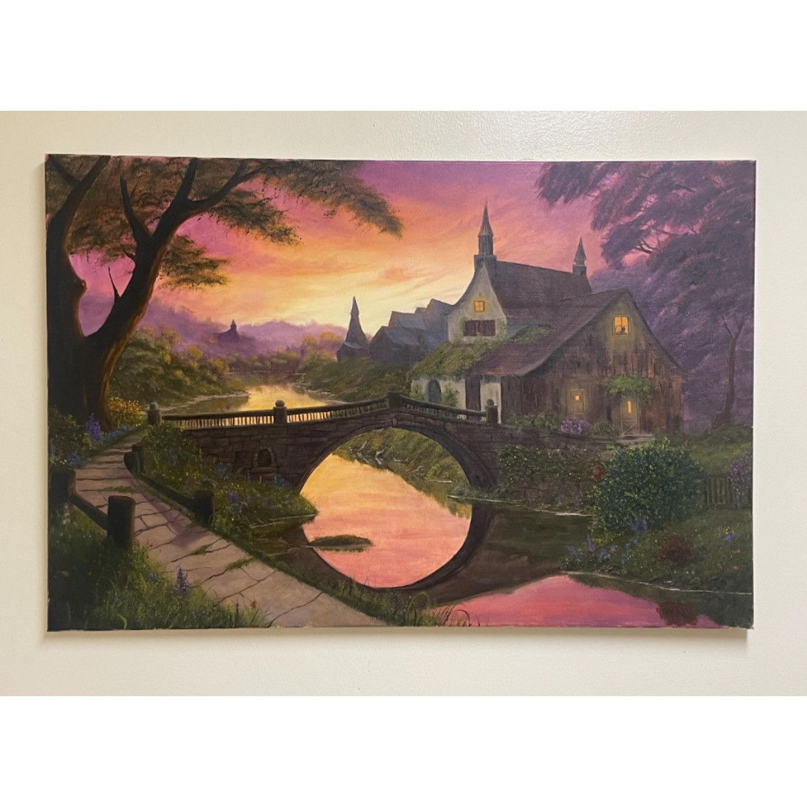 24 in x 36 in unframed Fantasy Village oil painting