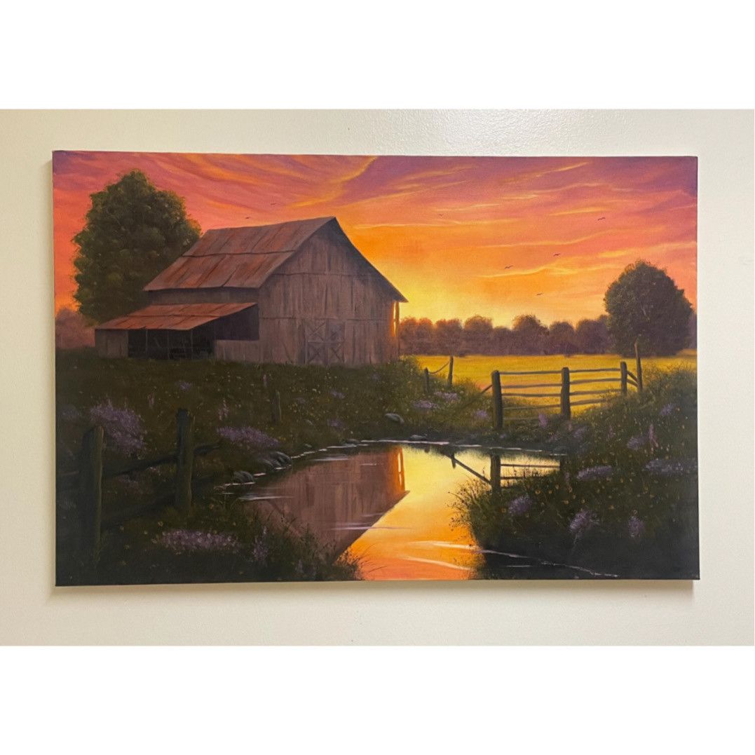 24 in x 36 in unframed Barn At Sunset oil painting