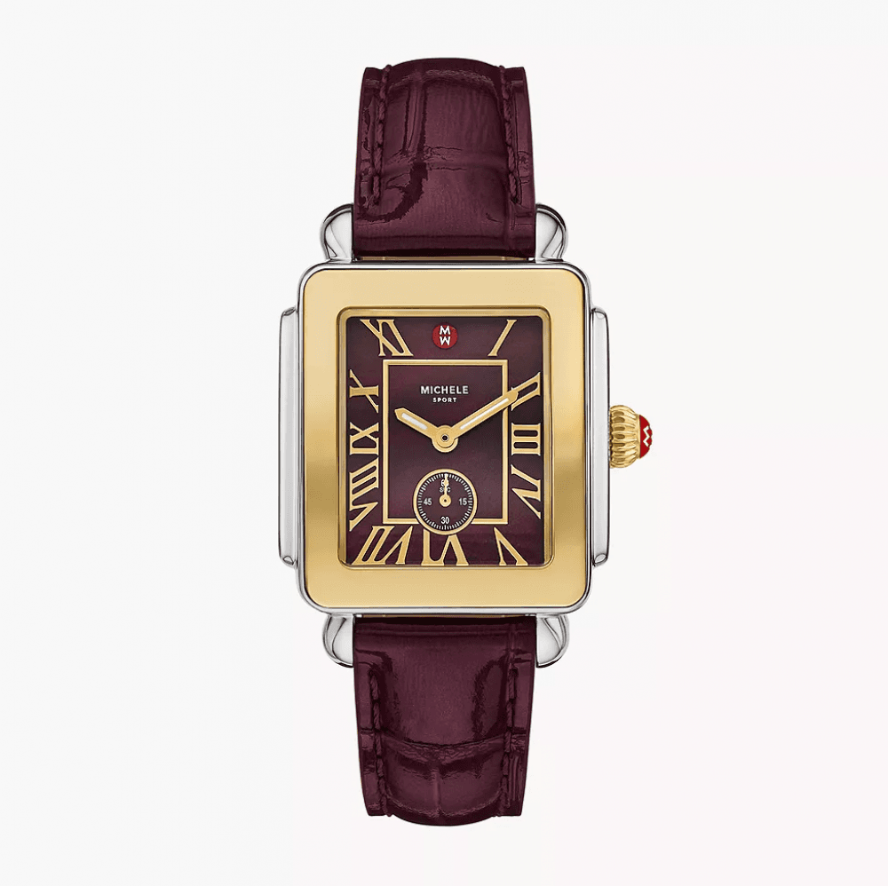 Deco Sport Mid GoldPlated Dark Cherry Leather Watch