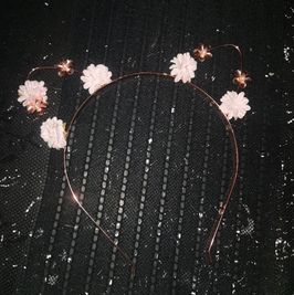 Gold alice band feline ears with pink flowers