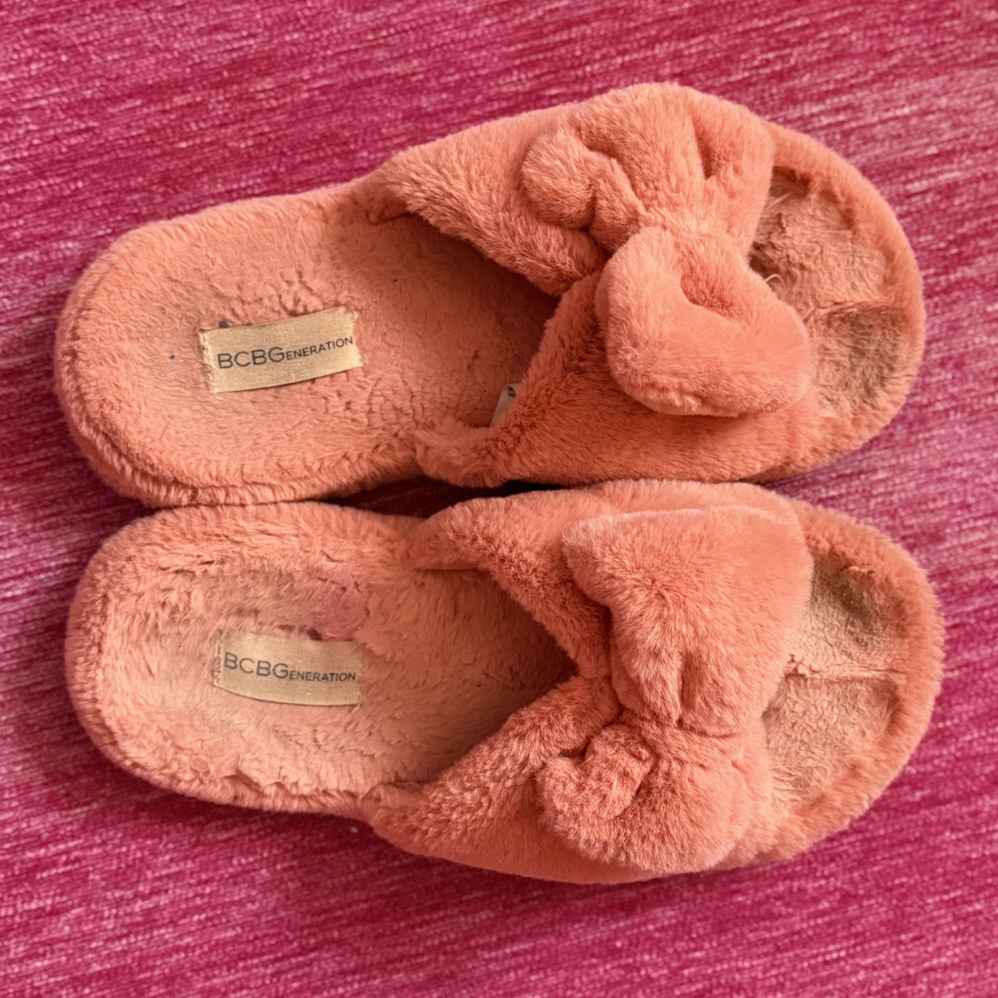 Fuzzy Coral House Slippers BCBG Generation Well Worn