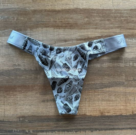 Blue Ice Cream Print Logo VS Cotton High Leg Thong Panty