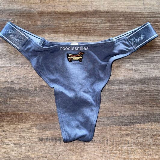 Blue Hot Logo VS Cotton High Leg Thong Panty