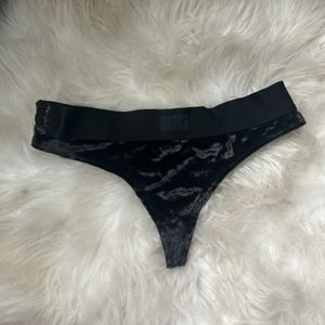 Black Thong Velvet Front Sheer Mesh Back