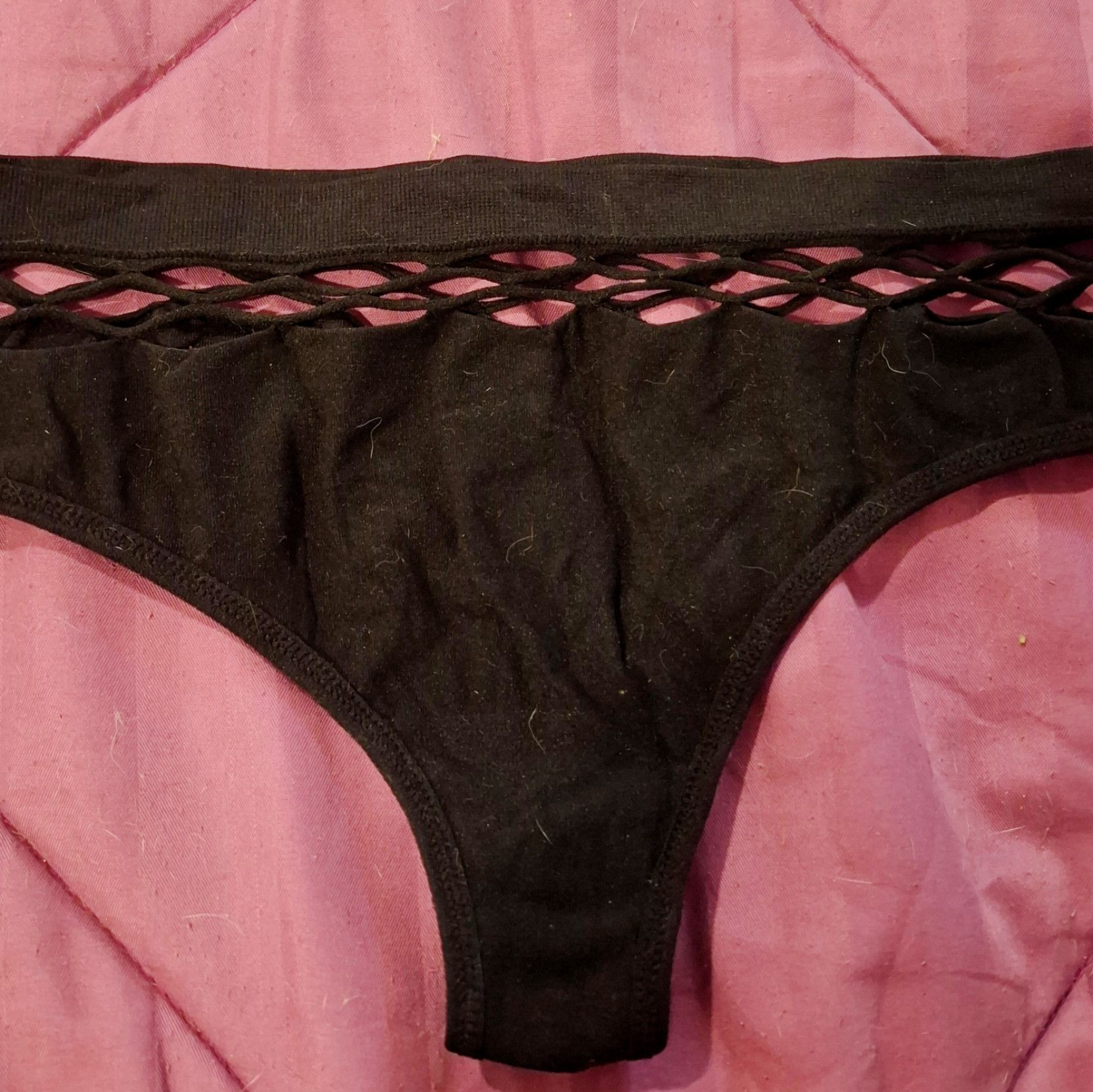 Used Black Thong  Sleek Sexy and Soaked in Scent