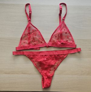 Valentine Day Mesh Embroidered Lingerie Set