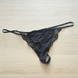 Black Satin and Lace Thongs