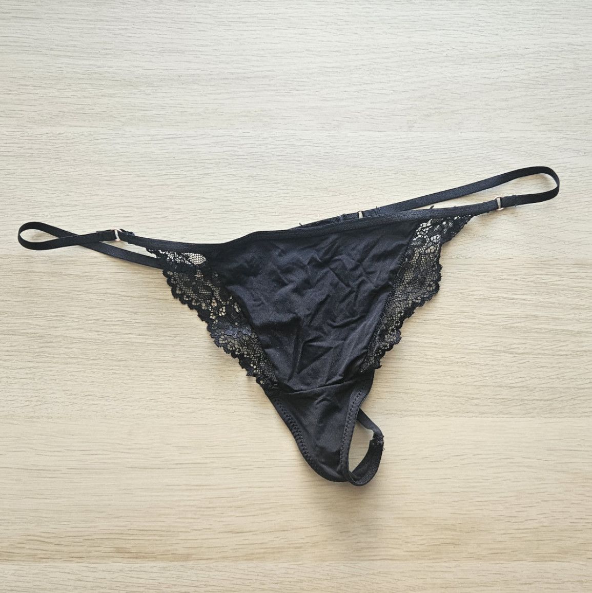 Black Satin and Lace Thongs