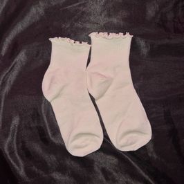 Cream colored worn socks soacked in my scent