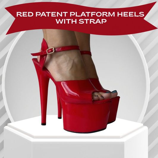 Red Patent Platform Heels with Strap