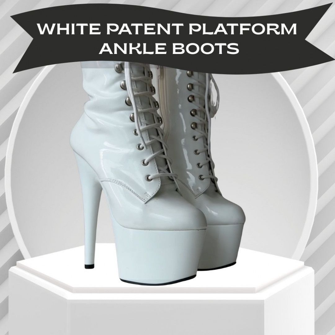 White Patent Platform Ankle Boots