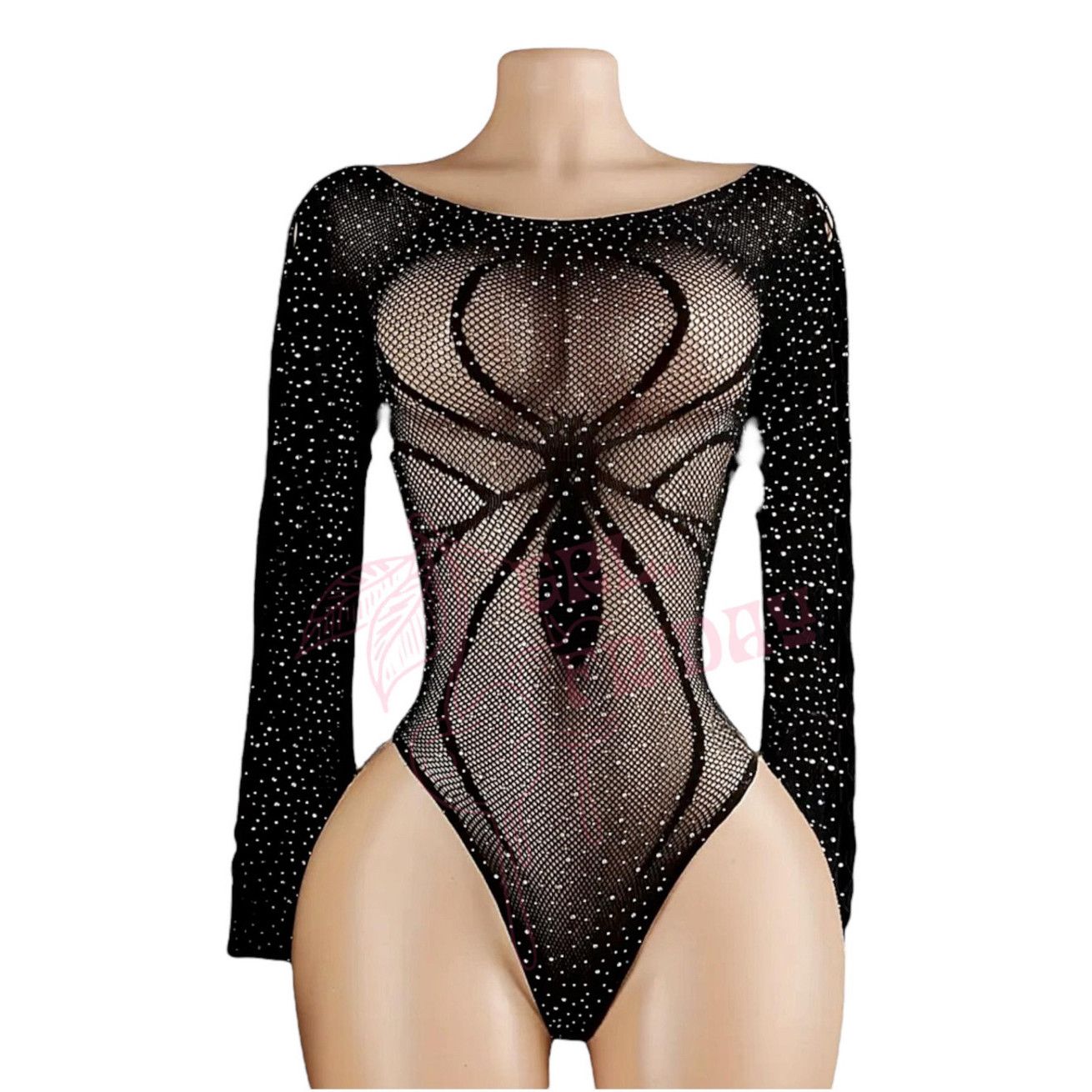 Black Widow Mesh Rhinestone Lingerie for Vi to get Fucked In