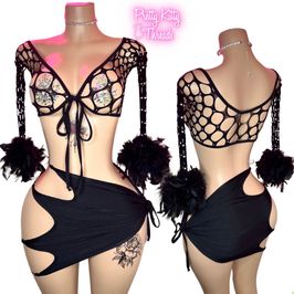 Black Fishnet Lingerie Skirt Set for Vi to get Fucked In