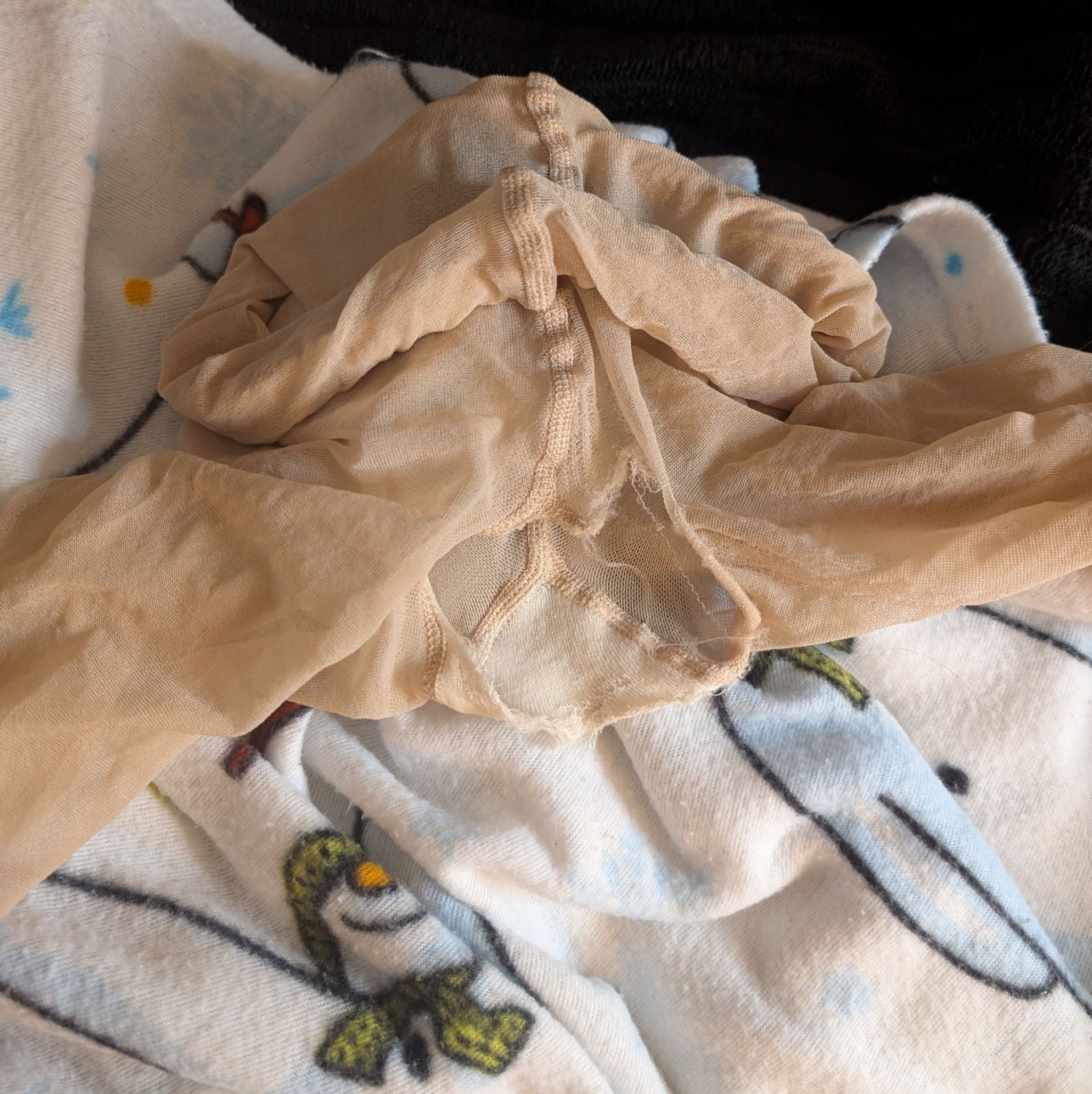 Sheer Tan Nude Pantyhose Ripped at Crotch