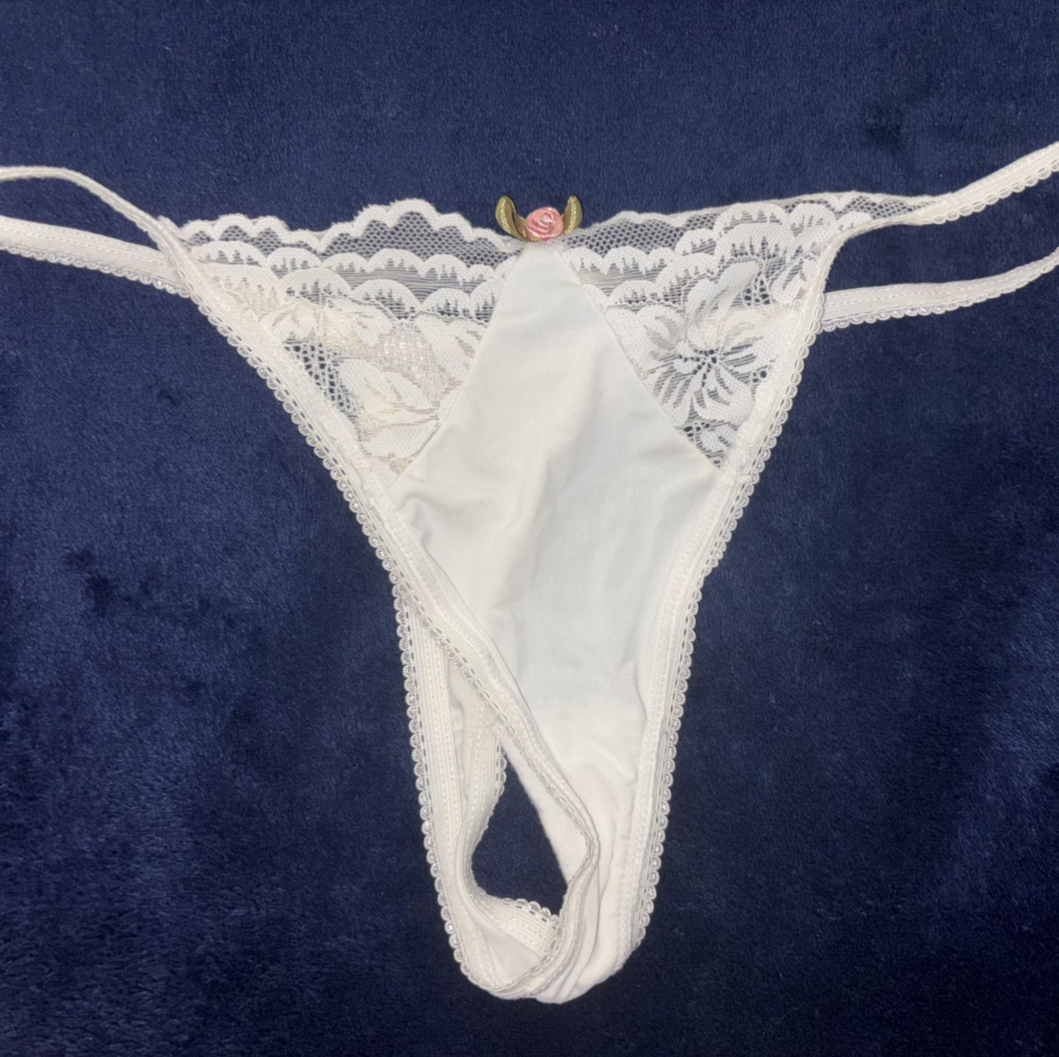 White thong with pink rose