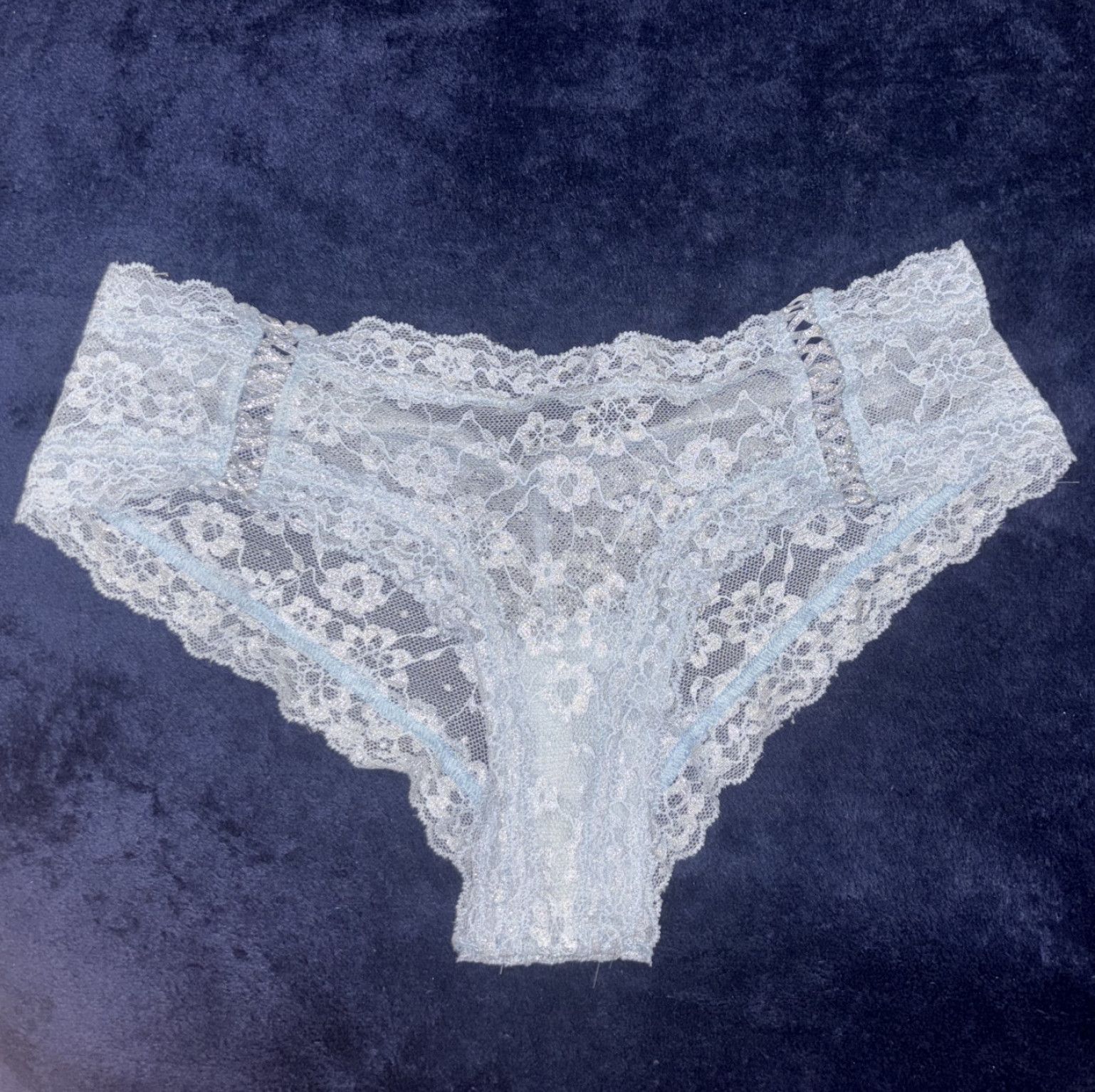 Blue sparkly lace thong
