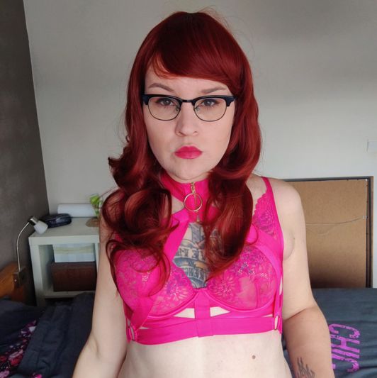 Redhead in Hot Pink Lingerie Photo Set