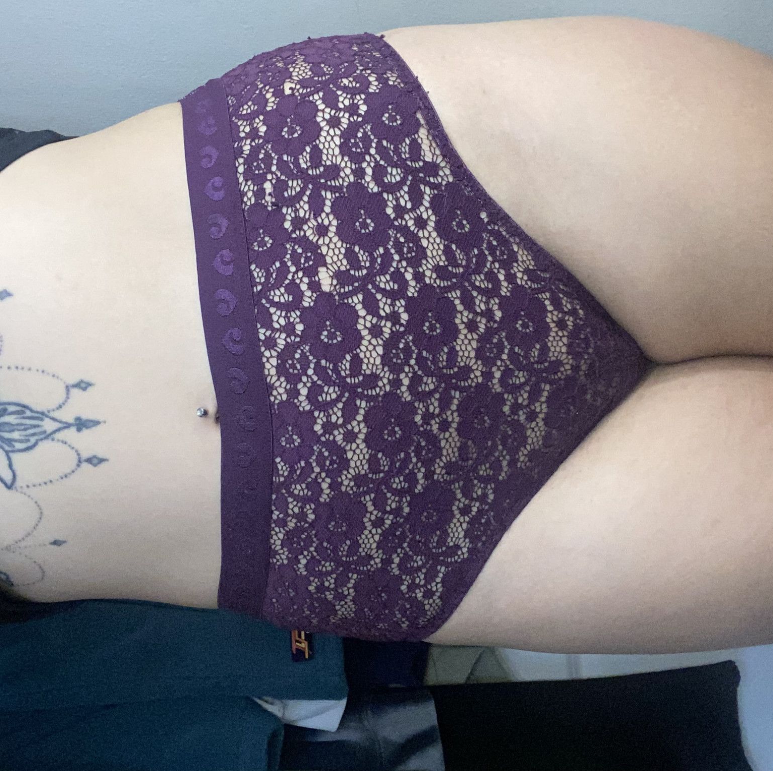 WORN deep plum highwaisted lace panties