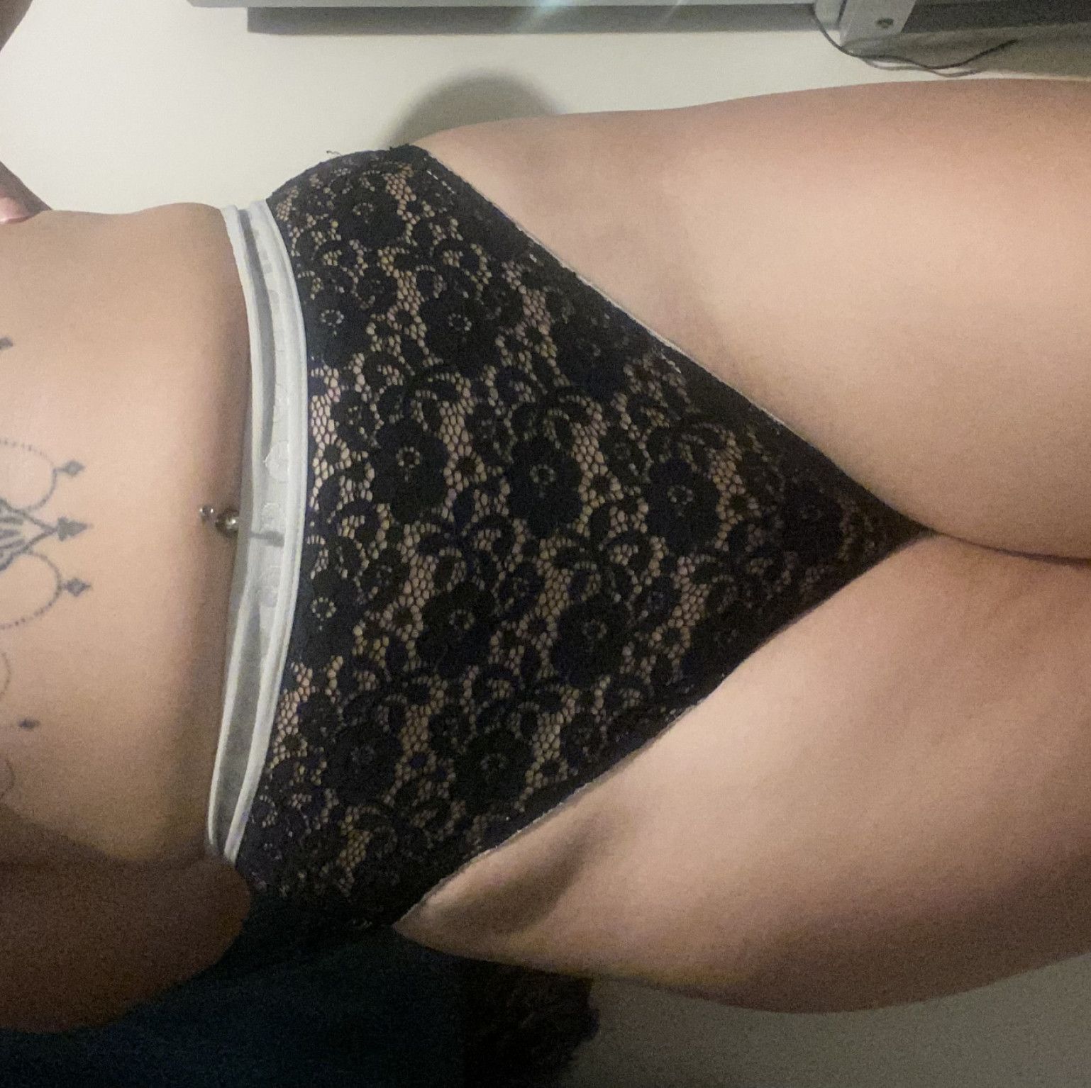 WORN black high waisted lace thong
