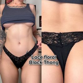 Lacey Floral Black Thong
